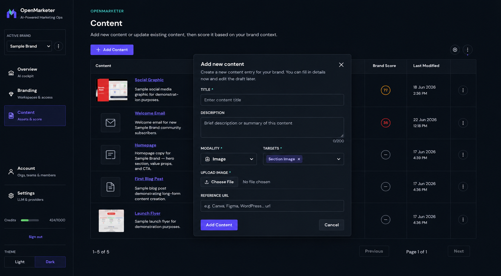 Step 2 – Add your marketing asset (dark)